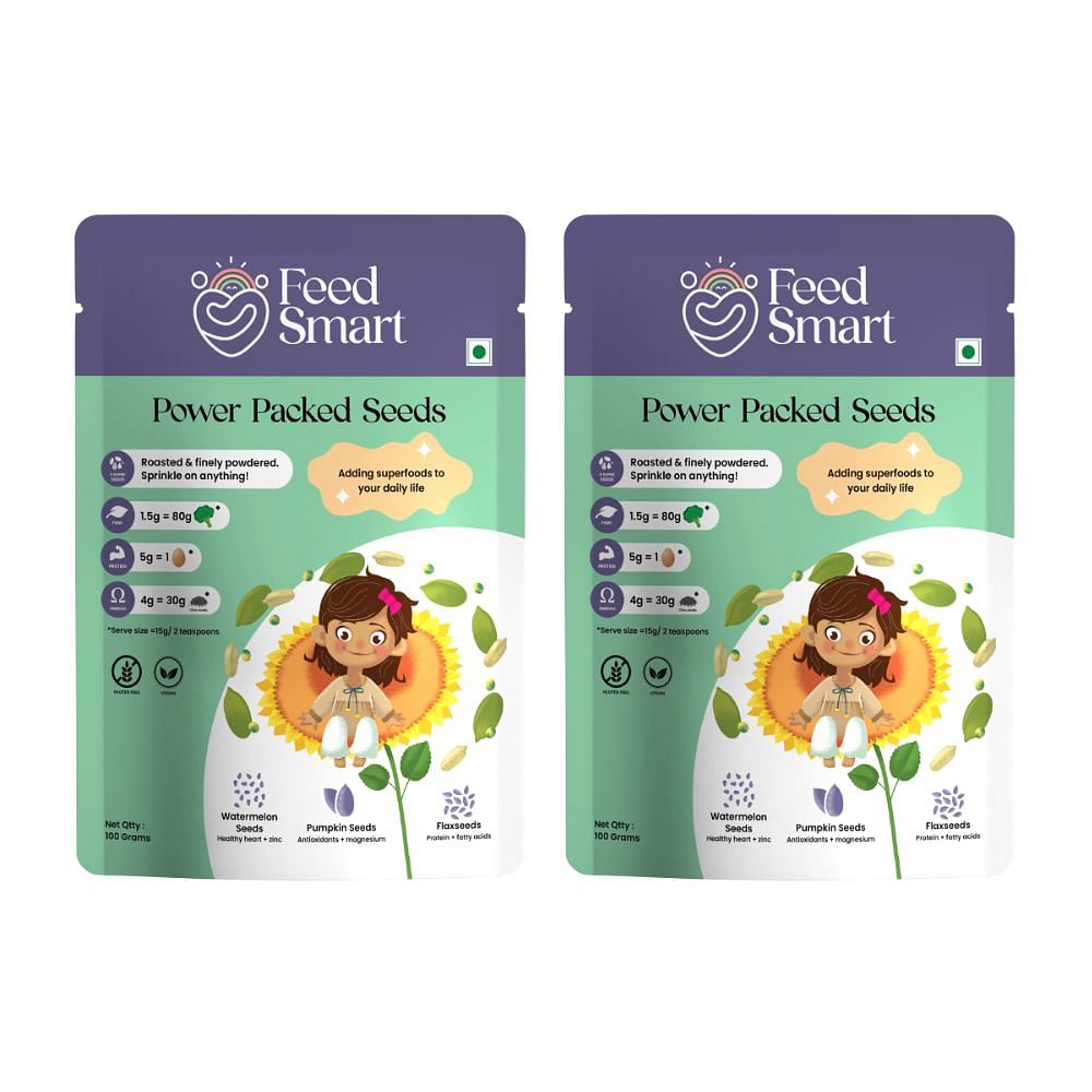 

Feed Smart Power Packed Seeds | 6 Super Seeds Roasted & Powdered with Nutrients, Nut Free, Gut Friendly | 100g | Pack of 2