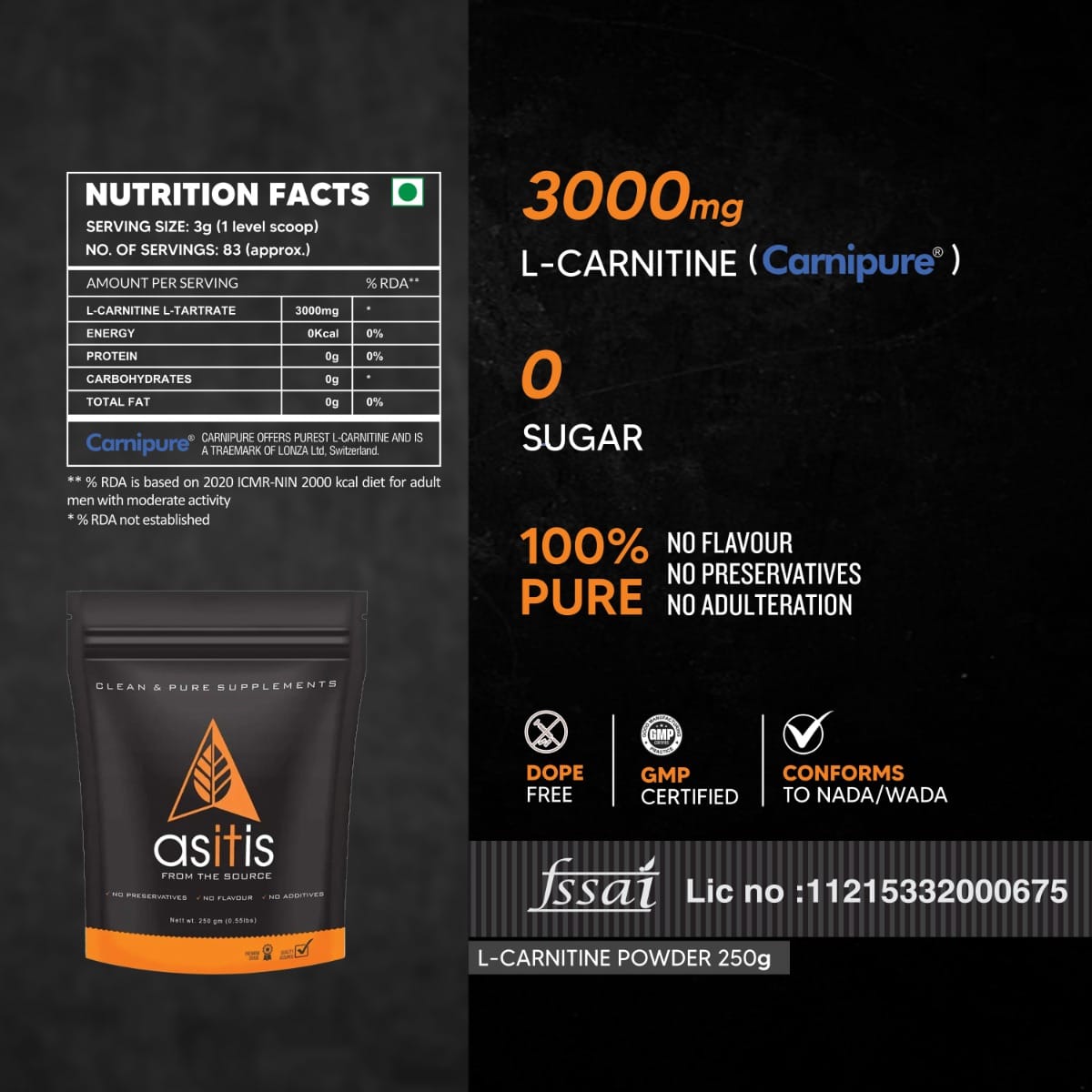 asitis l carnitine powder AS-IT-IS L-Carnitine L-Tartrate Powder – For Energy & Performance
