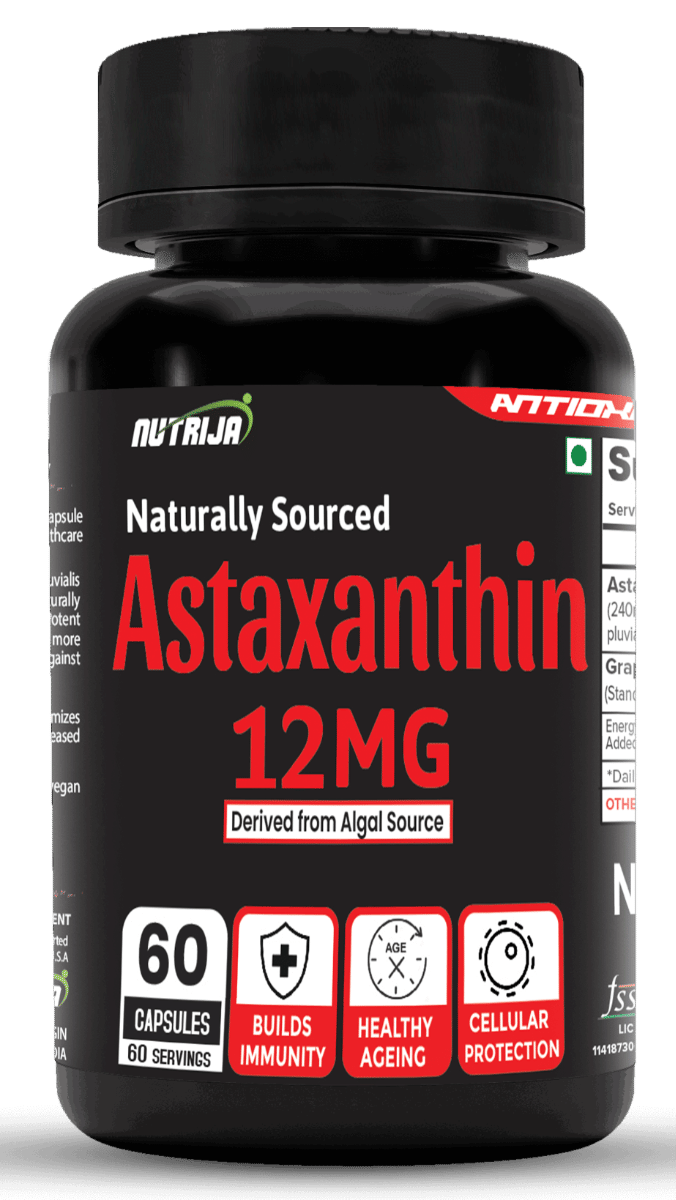 

NutriJa Astaxanthin 12mg – Naturally Sourced from Algae, Antioxidant Supplement | Supports Cardiovascular Health, Support Healthy Ageing (60 Capsules)