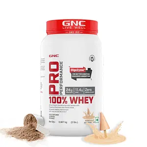 GNC Pro Performance 100% Whey Protein Powder | Boosts Strength & Endurance | Builds Lean Muscles | Fastens Muscle Recovery | Formulated In USA | 24g Protein | 5.5g BCAA | 2 lbs