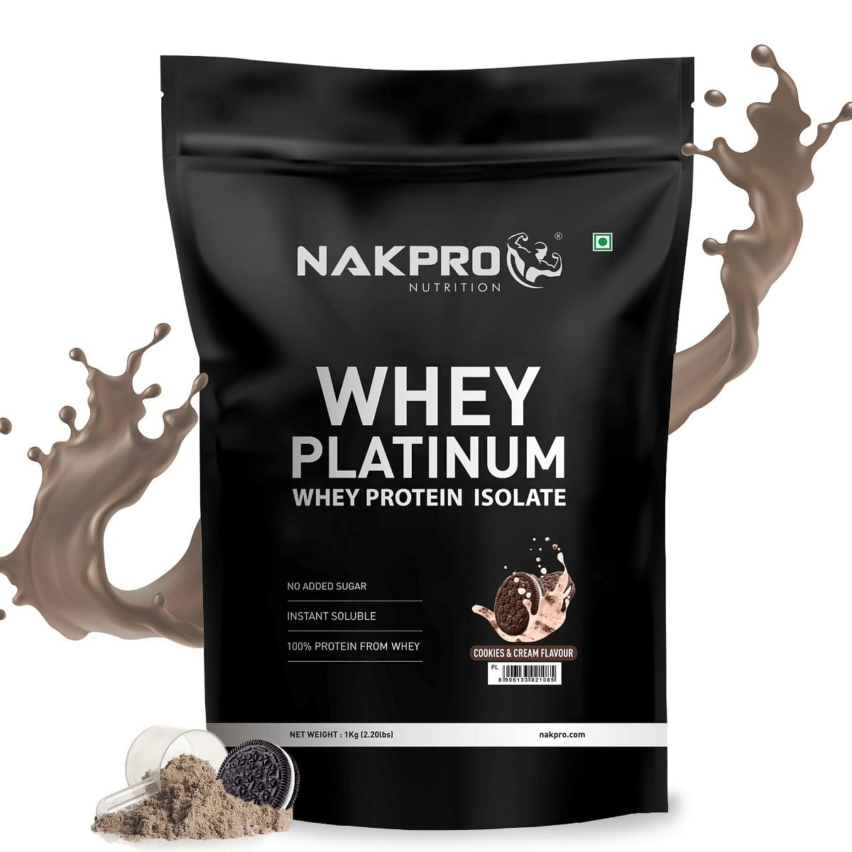 

NAKPRO Platinum Whey Protein Isolate 1kg Cookies & Cream | 28g Protein, 6.4g BCAA | Trustified Certified 100% Authentic Supplement Powder & No Adul...