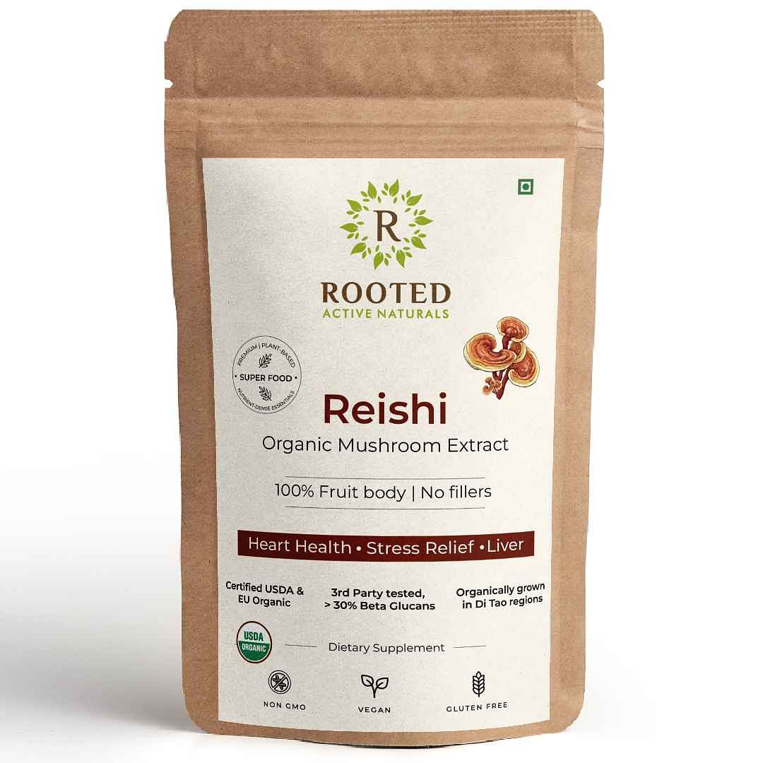 

Rooted Actives Reishi mushroom Extract Powder (60 g) | Heart health, Stress Relief, Liver. supportUSDA Organic, 30% Beta Glucans