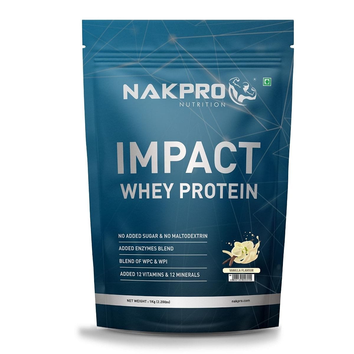 NAKPRO Impact Whey Protein 1kg | Isolate & Concentrate | 24g Protein & 4.9g BCAA | NABL Lab Tested 100% Authentic Supplement Powder - Vanilla Flavour
