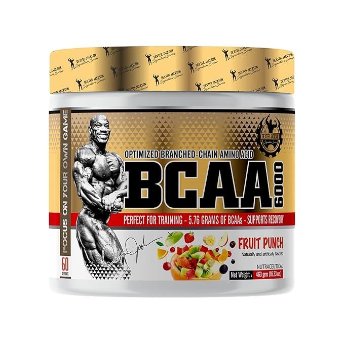 

Dexter Jackson BCAA 6000 | Fruit Punch Flavor | 60 Servings, 463g - Advanced Branched-Chain Amino Acid Formula for Optimal Muscle Recovery