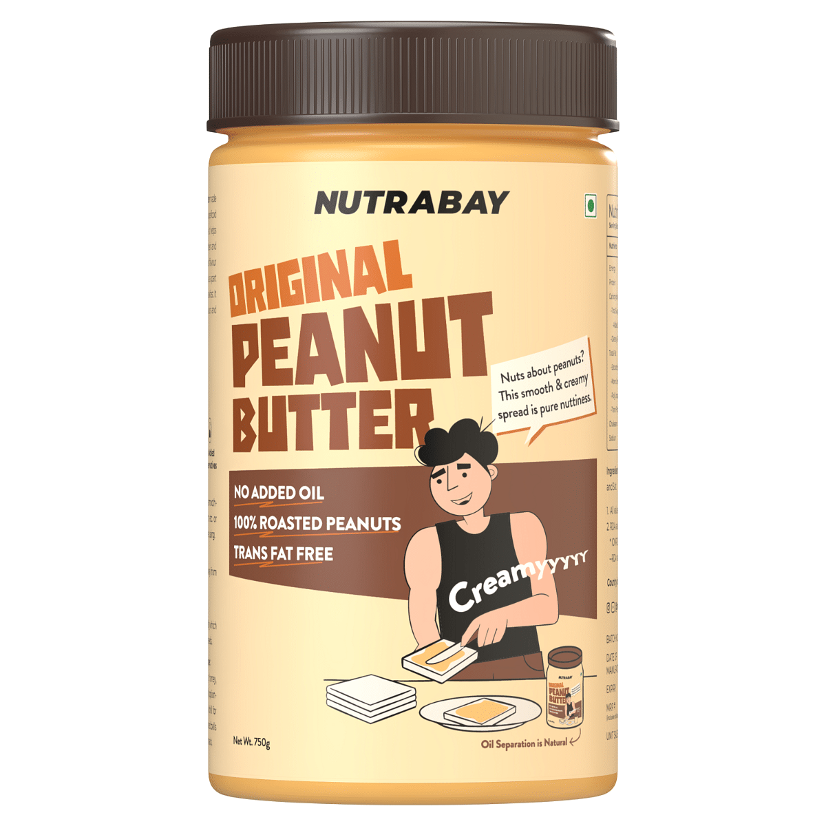 

Nutrabay Foods Original Peanut Butter (Creamy) - 750G | 100% Roasted Peanuts, 28G Protein | Zero Cholesterol, Vegan Friendly, No Added Preservativ...