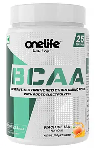 Onelife BCAA 6000 mg: Lean Muscle growth and recovery the right way! , Replenishes Electrolytes - Peach Ice Tea - 250gm