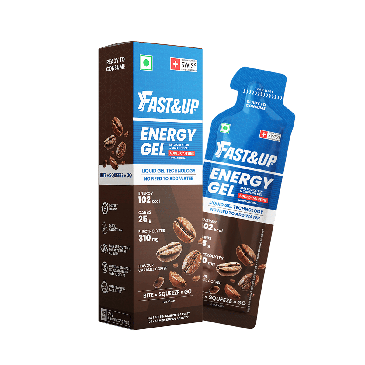 Fast&Up Energy Gel Pack of 6 Gel Sachets, 39g per sachet- For Instant energy boost, Improved endurance and performance-picture-14