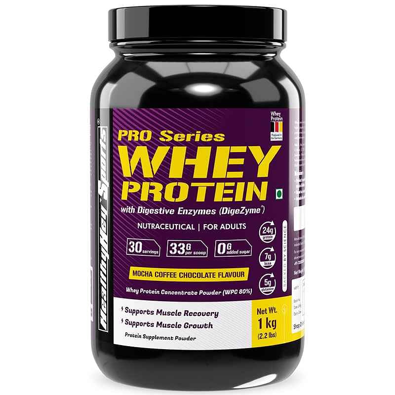 

HealthyHey Sports Whey Protein Concentrate (Sourced from Europe) - 80% Protein with Digestive Enzymes - 1 kg) (Mocha Coffee Chocolate, 1kg)