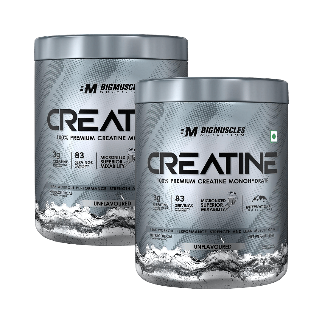 

Bigmuscles Nutrition Creatine Monohydrate (83 Servings, Unflavoured) | Prohydrolase Enzyme Tech. For Better Absorption | 257G Pack Of 2