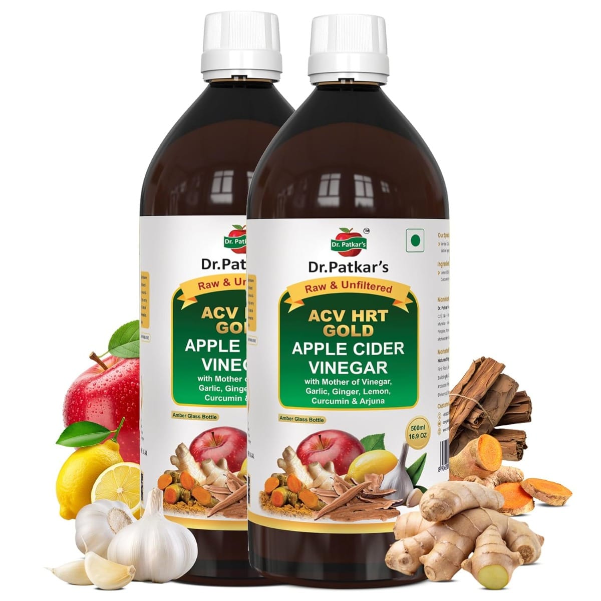 

Dr. Patkar's Apple Cider Vinegar with Arjuna, Curcumin, Ginger, Garlic & Lemon |ACV HRT GOLD | 2X Formula Health Shot | Cholesterol Care | Immunit...