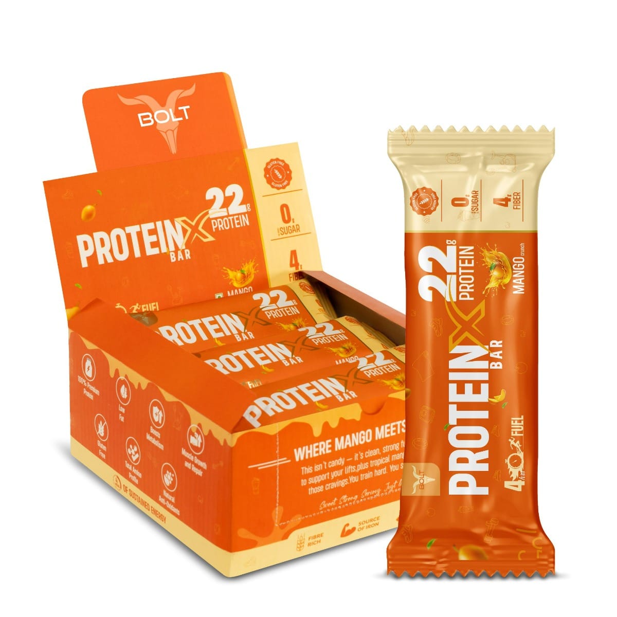 Bolt Nutrition High Protein Bar | 22g Protein Per Bar | No Sugar | Gluten-Free | Power Snack for Gym, Sports & Muscle Recovery