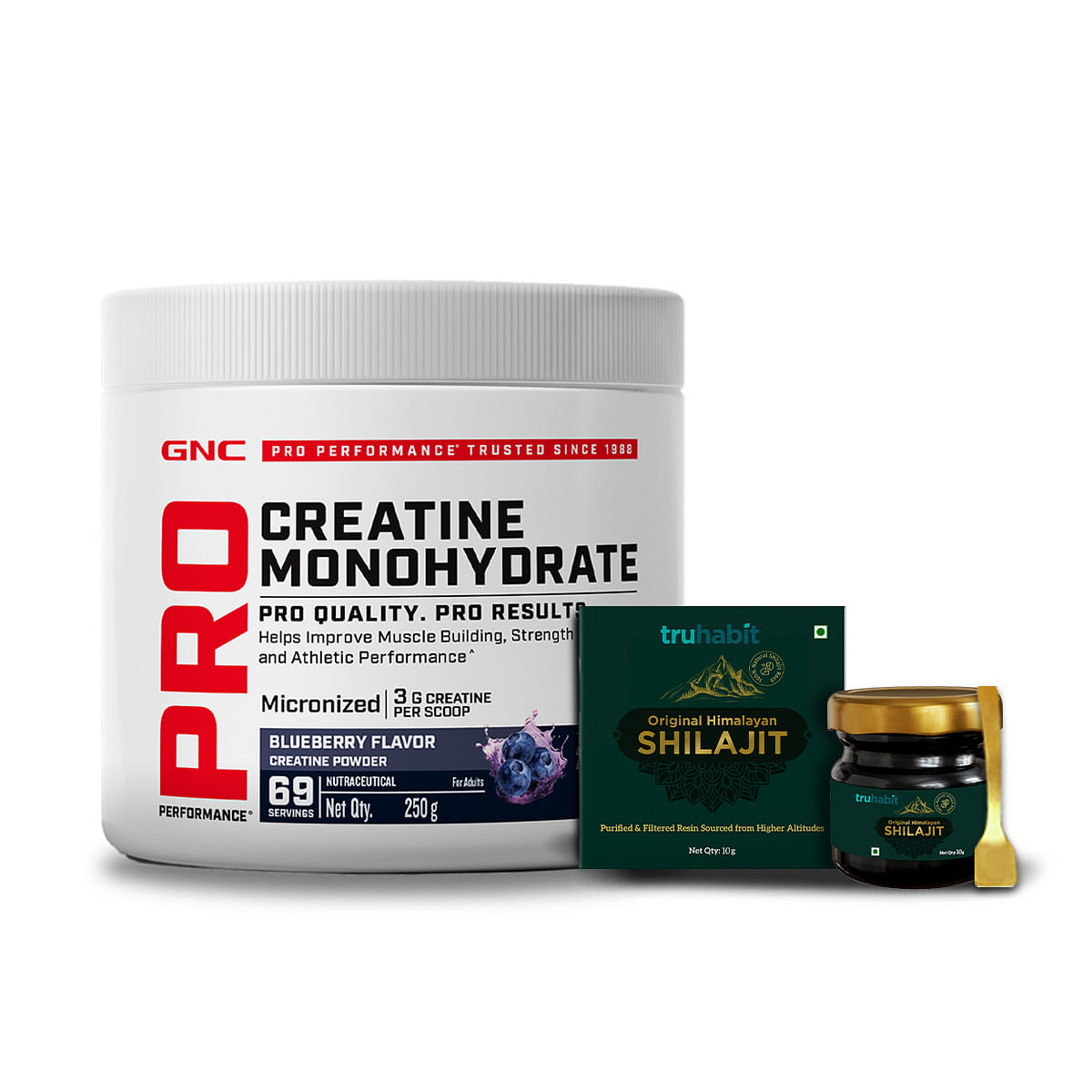 

GNC PP Pure Micronized Creatine Monohydrate with Free Shilajit | 250 gm & Truhabit 10 gm Shilajit | Blueberry