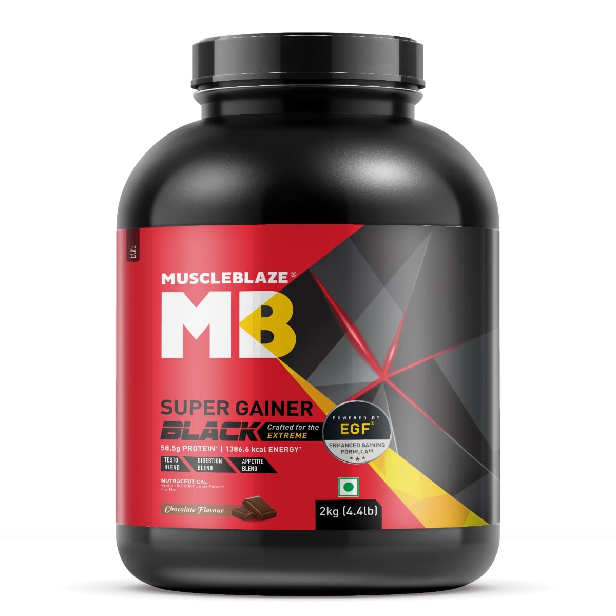 MuscleBlaze Super Gainer Black | With Enhanced Gaining Formula™ | Appetite, Digestion & Testo Blend for Muscle Mass Gain (Chocolate, 20 Servings)