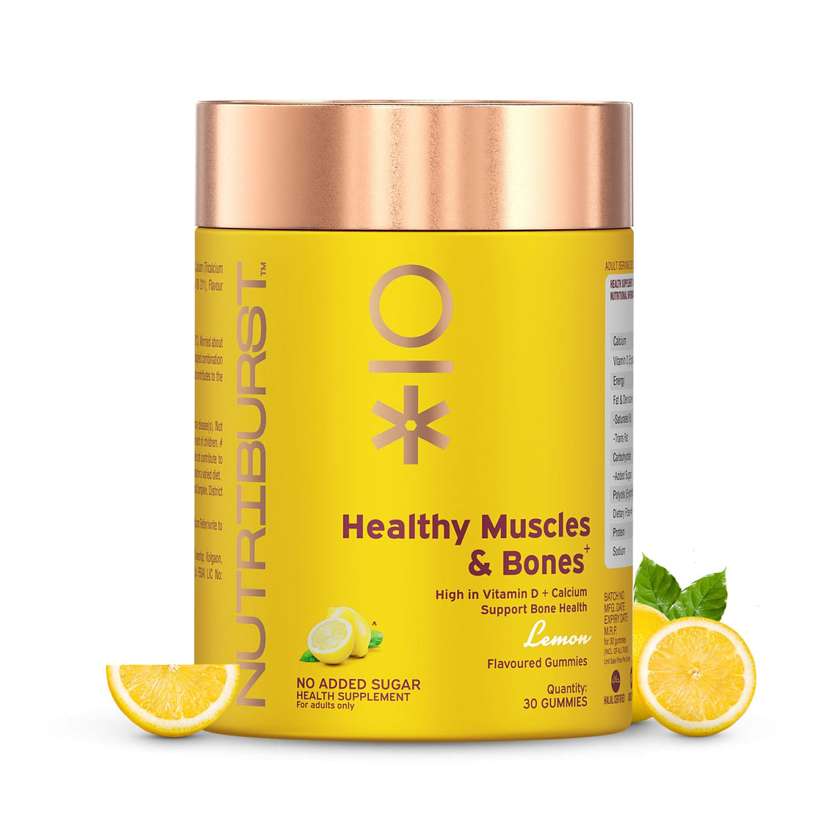 

Nutriburst Healthy Muscles & Bones Gummies with Calcium & Vitamin D to Boosts Immunity No-AddedSugar Lemon Flavor 100% Vegetarian - 30 Gummies