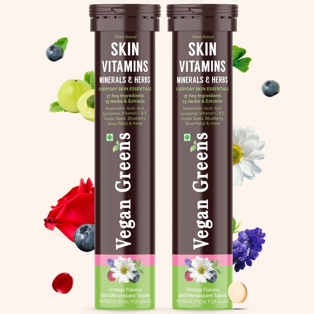 

Vegan Greens Skin Vitamins 37 Ingredients, Herbs with Hyaluronic Acid, ALA, Lycopene, Vit. E & C. Daily Skin Hydration, Repair, Heal, Detox, Acne C...