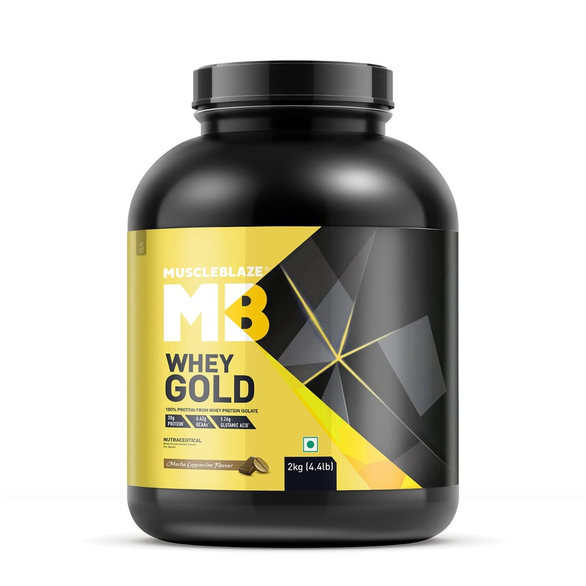 

MuscleBlaze Whey Gold, 100 Whey Protein Isolate, Labdoor USA Certified, 30g Whey Protein Per Scoop (Mocha Cappuccino, 2kg / 4.4lb)