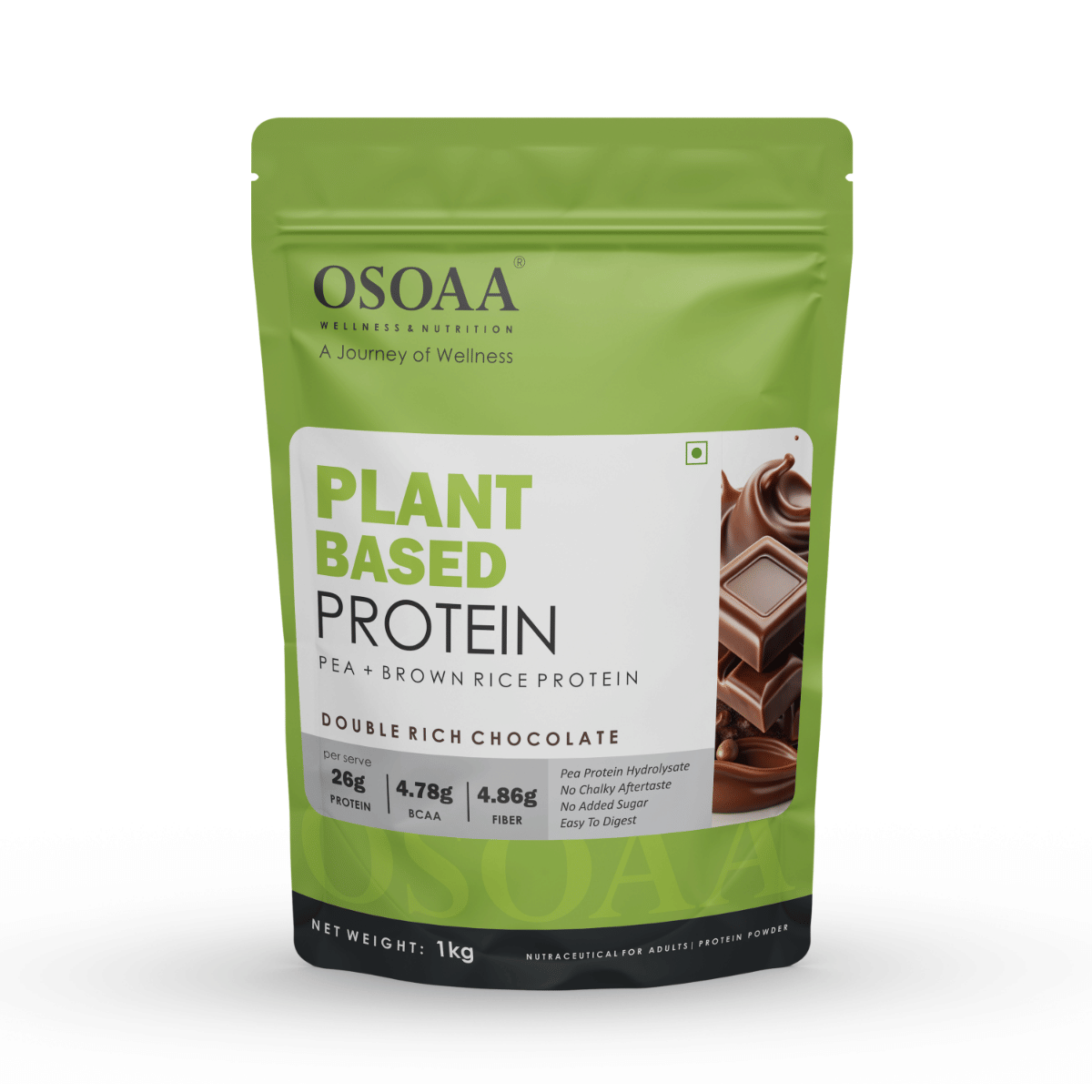 OSOAA Plant Based Protein Powder| Pea + Brown Rice Protein | 26g Protein, 4.78g BCAA, 4.86g Fiber per Serve | No Chalky Aftertaste, No Added Sugar-image-18