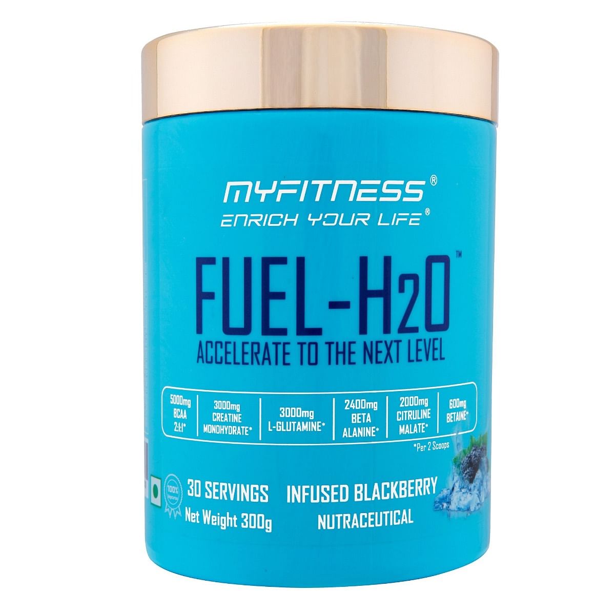 

Myfitness® FUEL-H2O|5000mg BCAA 2:1:1|3000mg Creatine|3000mg L-Glutamine|2400mg Beta Alanine|2000mg Citruline Malate|1000mg Taurine|600mg Betaine| ...