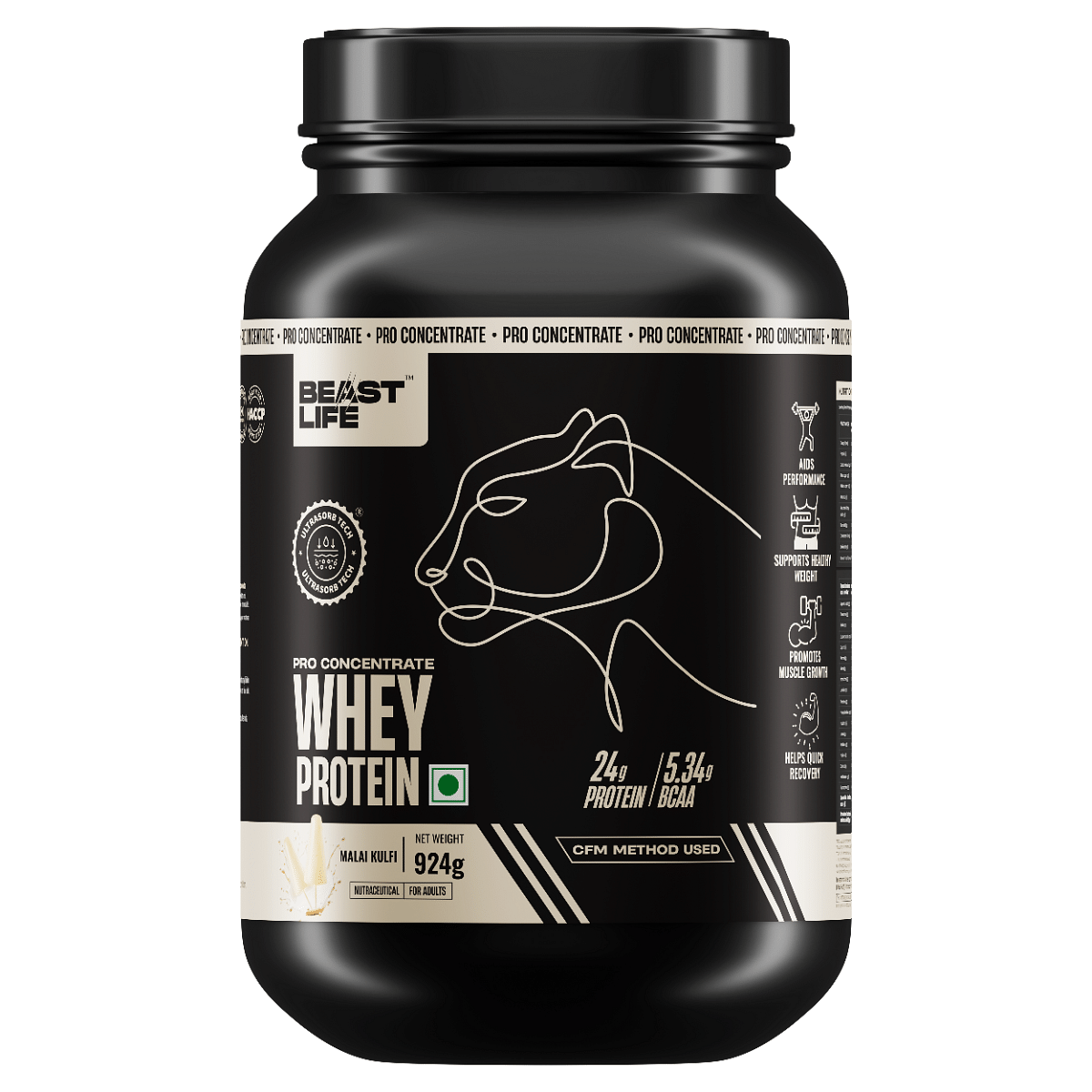 

BeastLife Pro Whey Concentrate Malai Kulfi Flavour | 24g of Protein | 5.3g BCAA per scoop (924g)