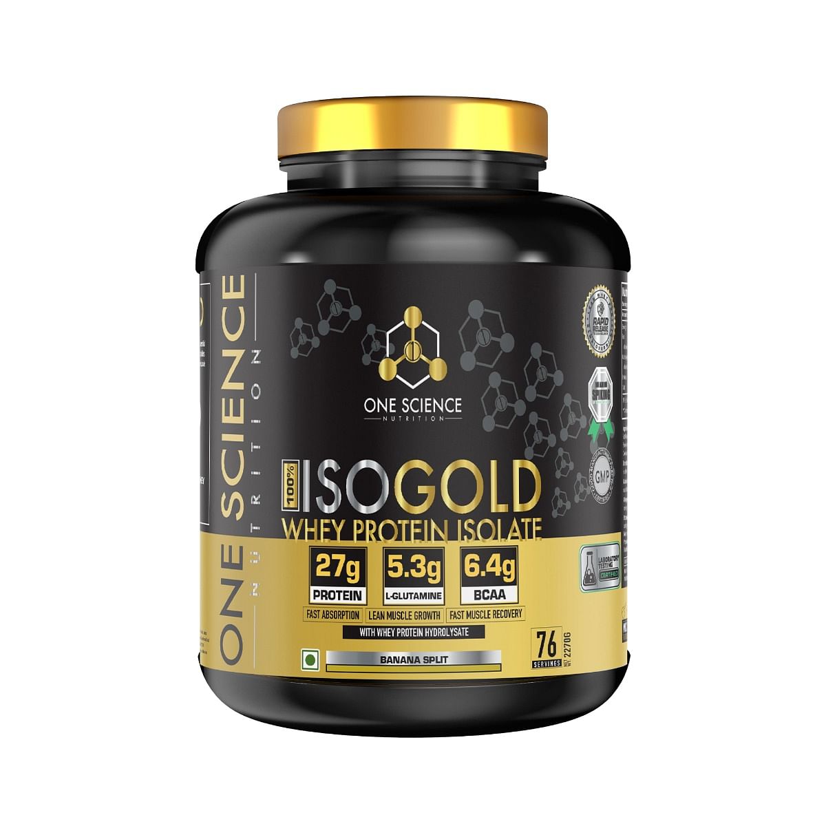 

One Science Nutrition (OSN) 100% Iso Gold Whey Protein 5 lbs [Grass Fed Whey]- 27g Protein, 5.3g Glutamine, 6.4g BCAA - banana split 2.27kg