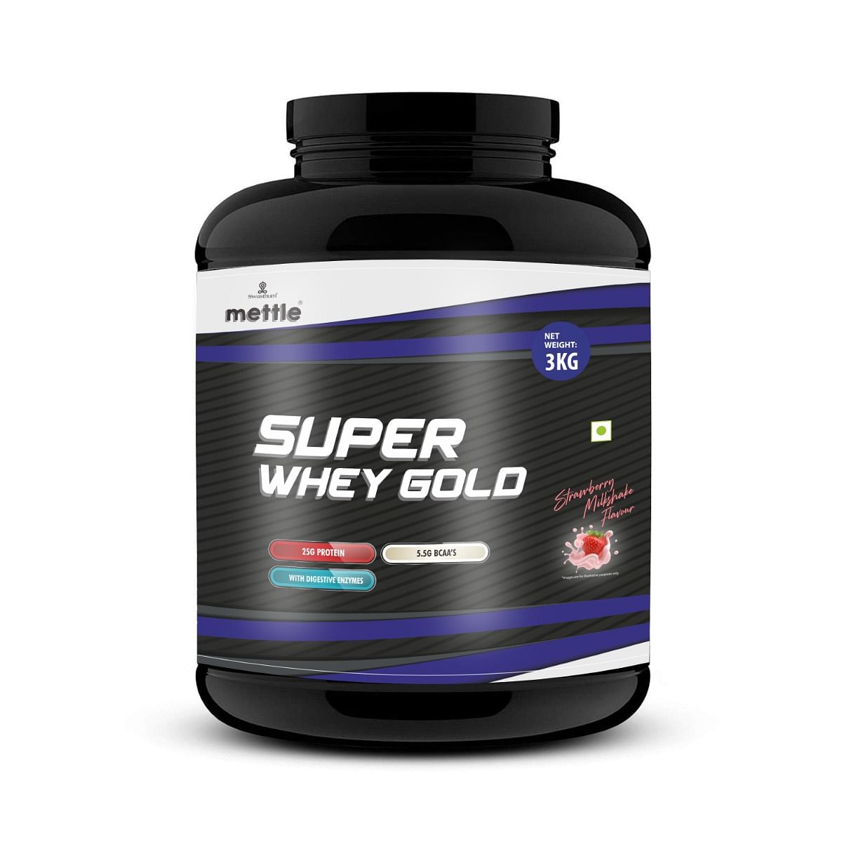 

Getmymettle Super Whey Gold Whey Protein 25 g Protein 5.5 g BCAA With Digestive Enzymes Post Workout 0g Sugar Strawberry 3kg