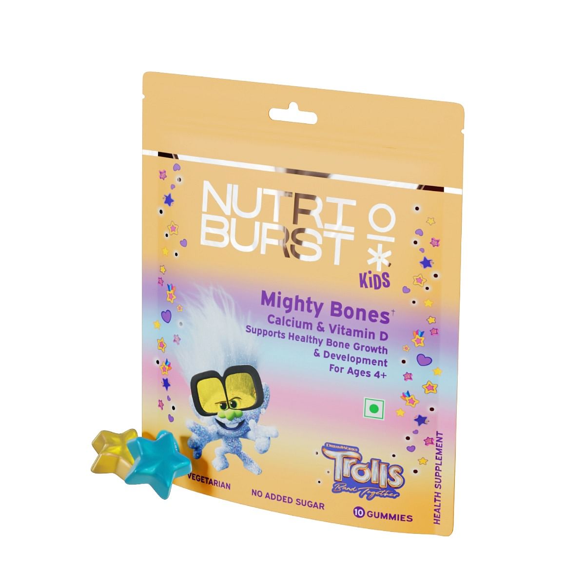 

NutriBurst Mighty Bones Trolls Kids Gummies - Calcium & Vitamin D for Strong Bones & Immune Support - Sugar-Free, Gluten-Free, Mixed Berry & Orange...