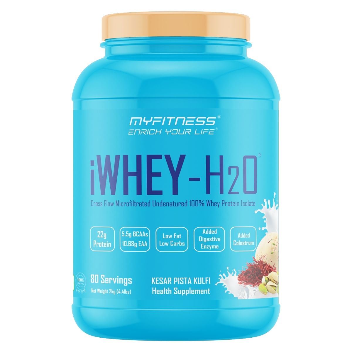 

MYFITNESS ® iWHEY- H2O 80 Servings|Whey Protein Isolate| 88% Premium Whey Protein Isolate Per Serving|5.5g BCAA| 10.68g EAA| Added Digestive Enzyme...