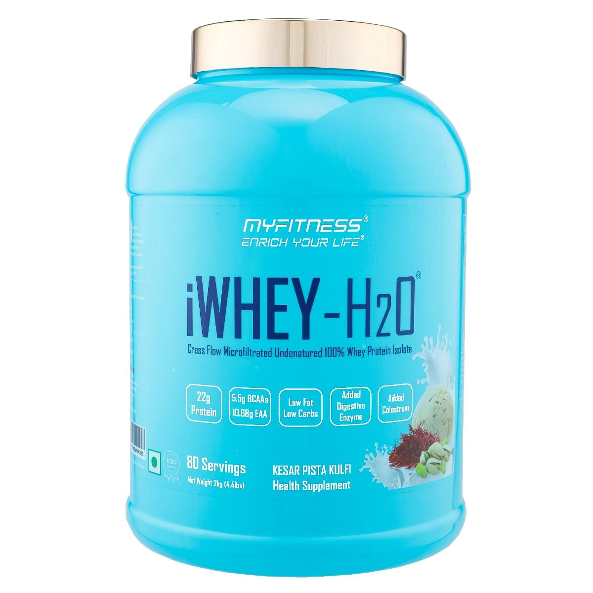 

MYFITNESS ® iWHEY- H2O 80 Servings|Whey Protein Isolate| 88% Premium Whey Protein Isolate Per Serving|5.5g BCAA| 10.68g EAA| Added Digestive Enzyme...