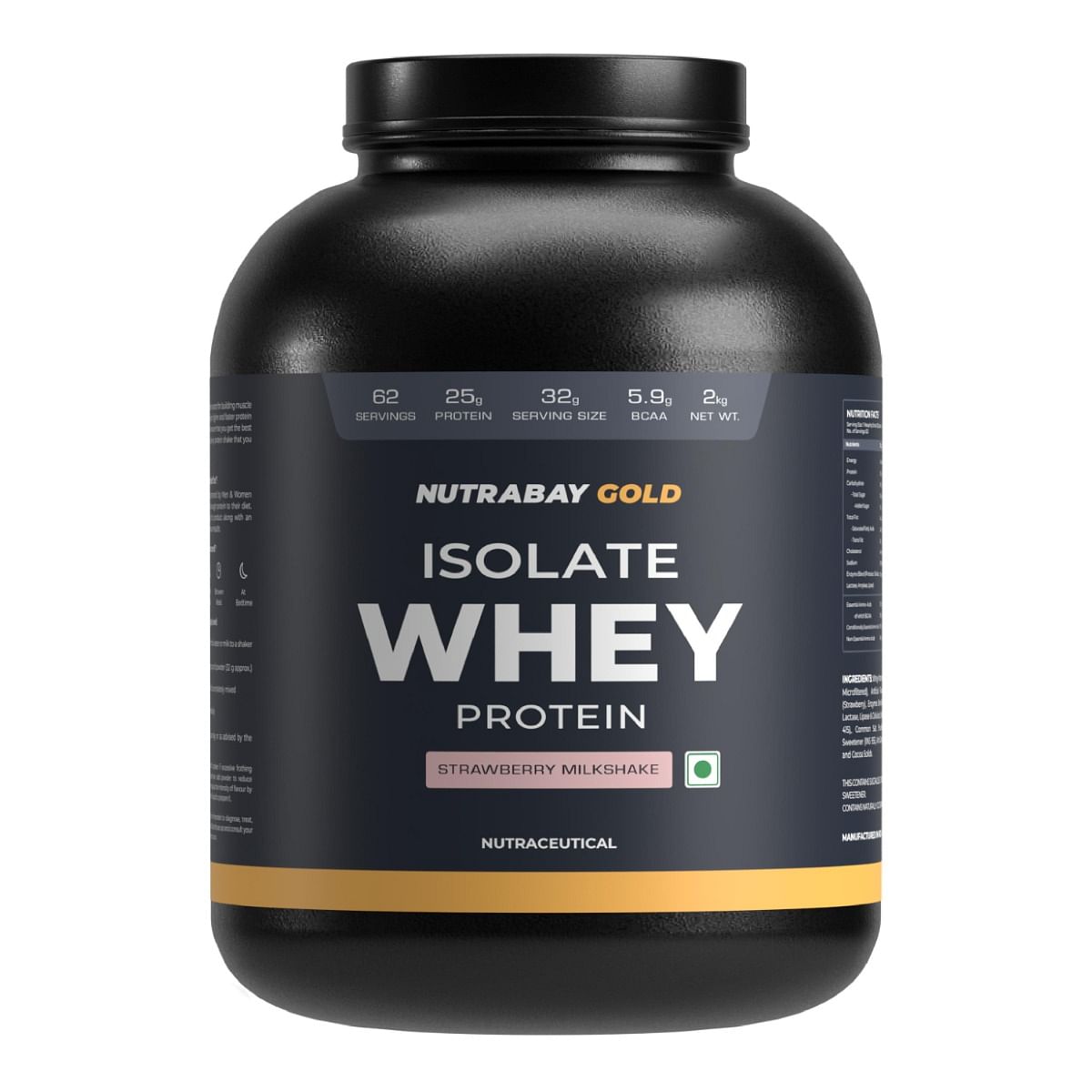 

Nutrabay Gold 100% Whey Protein Isolate with Digestive Enzymes - 25g Protein | Protein Powder for Muscle Support & Recovery - Strawberry Milkshake,...