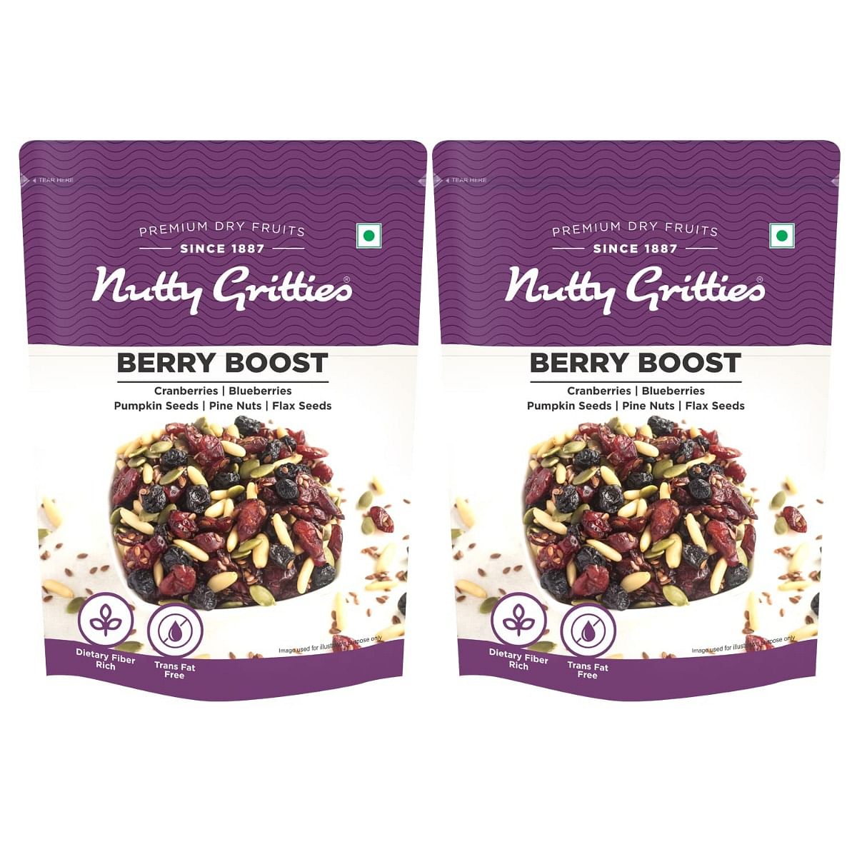 

Nutty Gritties Berry Boost- Mix Berries, Seeds, Nuts 200g (Pack of 2) | 5+ Varieties | Dried Cranberries, Dried Blueberries, Pumpkin Seeds, Flax Se...