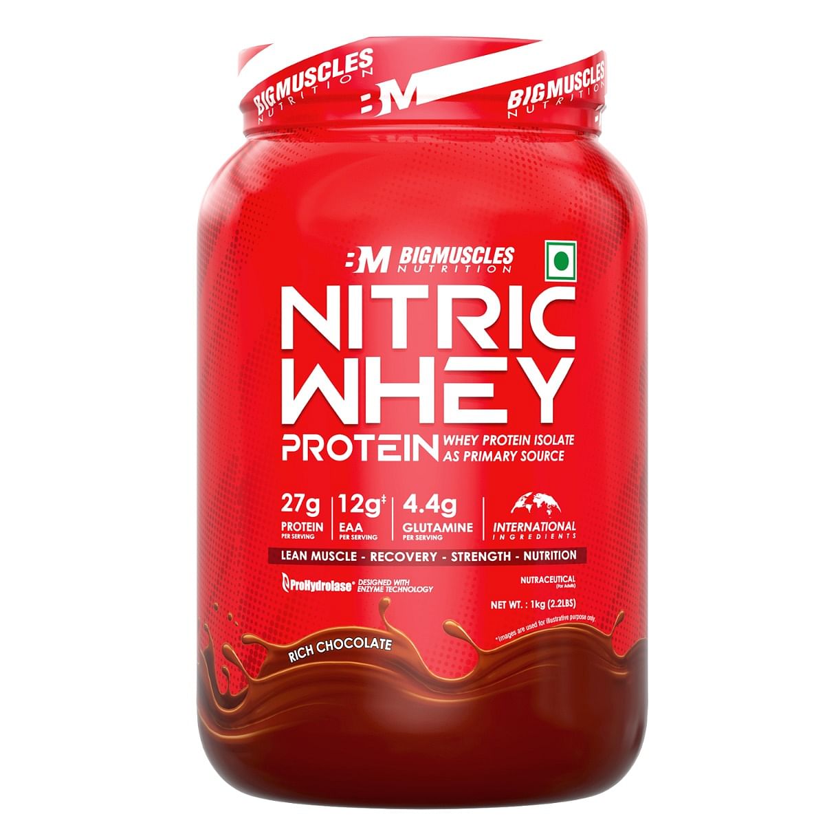 

Bigmuscles Nutrition Nitric Whey Protein Isolate | 27g Whey Protein | ProHydrolase Enzyme Tech - (1Kg, Rich Chocolate)