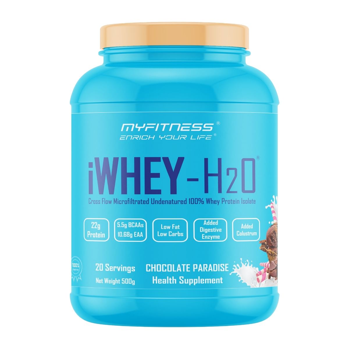 

MYFITNESS ® iWHEY- H2O 20 Servings|Whey Protein Isolate| 88% Premium Whey Protein Isolate Per Serving|5.5g BCAA| 10.68g EAA| Added Digestive Enzyme...