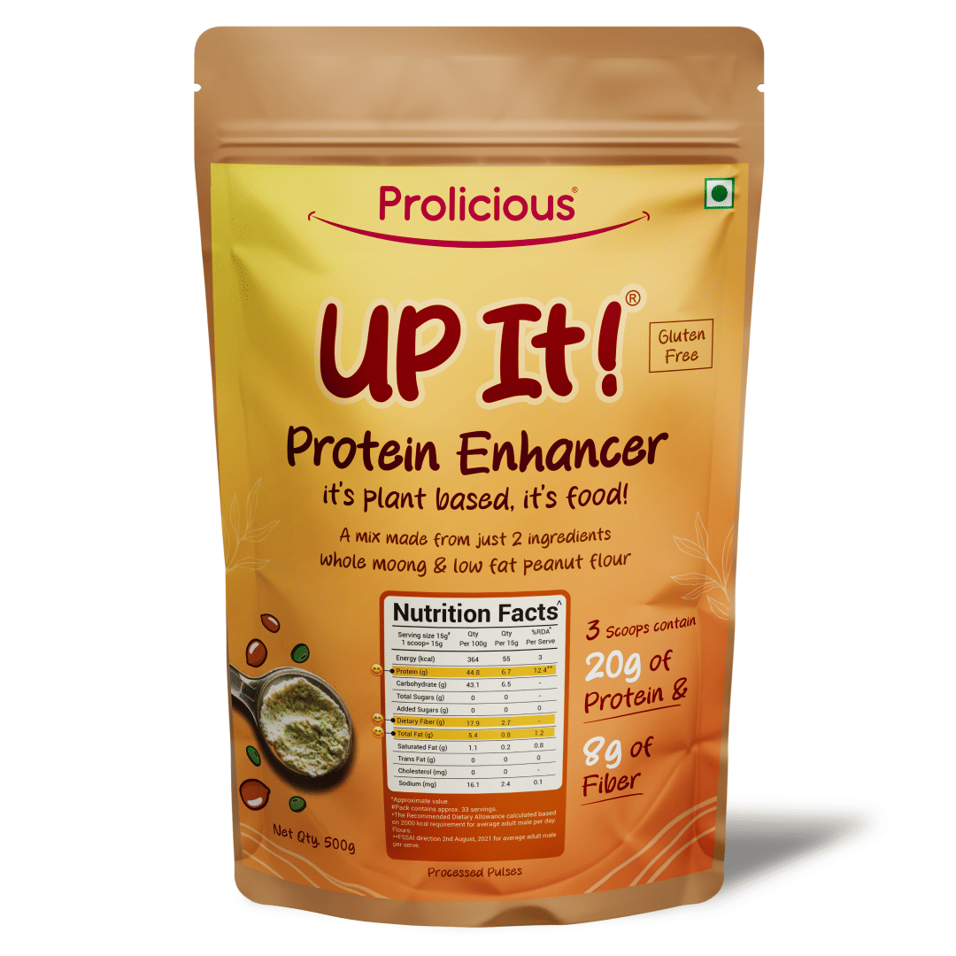 

Prolicious UP It Protein Enhancer | 20g Protein & 8g Fiber | Whole Moong & Low fat Peanut Flour | No Preservatives, No Flavors, No Sweeteners | No ...