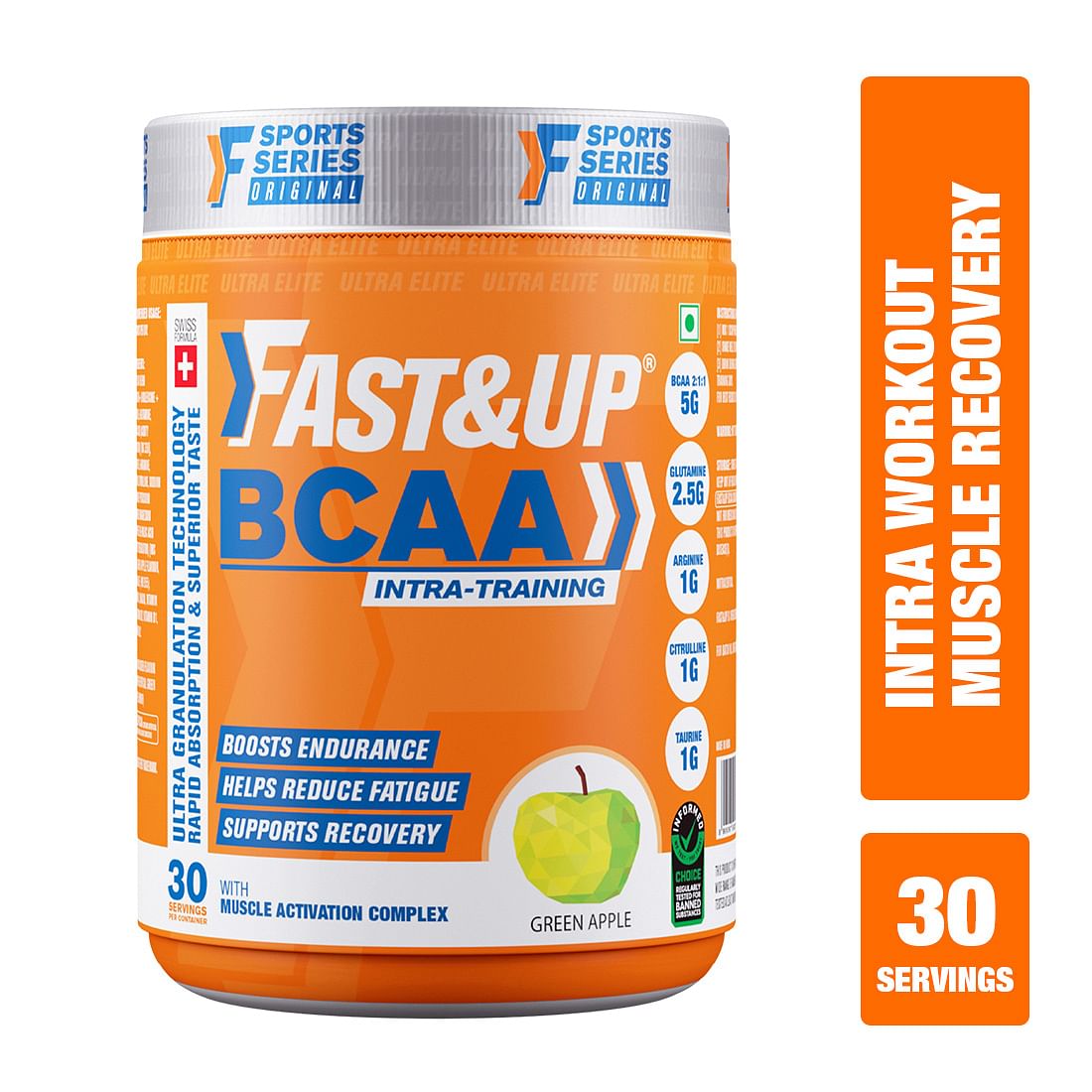 

Fast & Up BCAA Supplement Pre/Post Intra Workout Supplement For Muscle Recovery&Endurance Energy Drink (450 g, Apple Flavored)