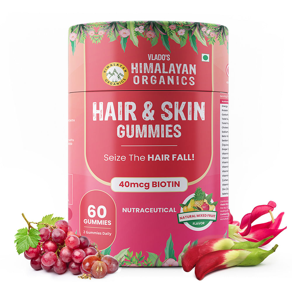 

Vlado's Himalayan Organics Hair & Skin Gummies 40 mcg Biotin For Hair Growth & Glowing Skin (60 Gummies)