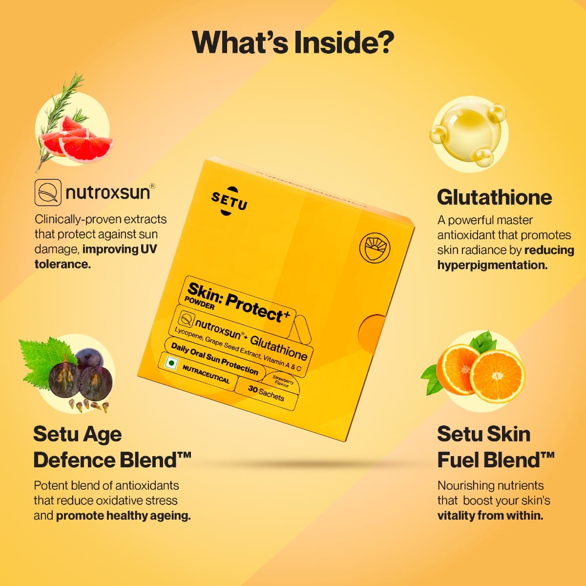 Setu Skin Protect - First Drinkable Sunshield with Plant Based NutroxSun &  Glutathione for Advanced Sun Protection | Boosts UV Tolerance, Reduces  Pigmentation & Photoaging