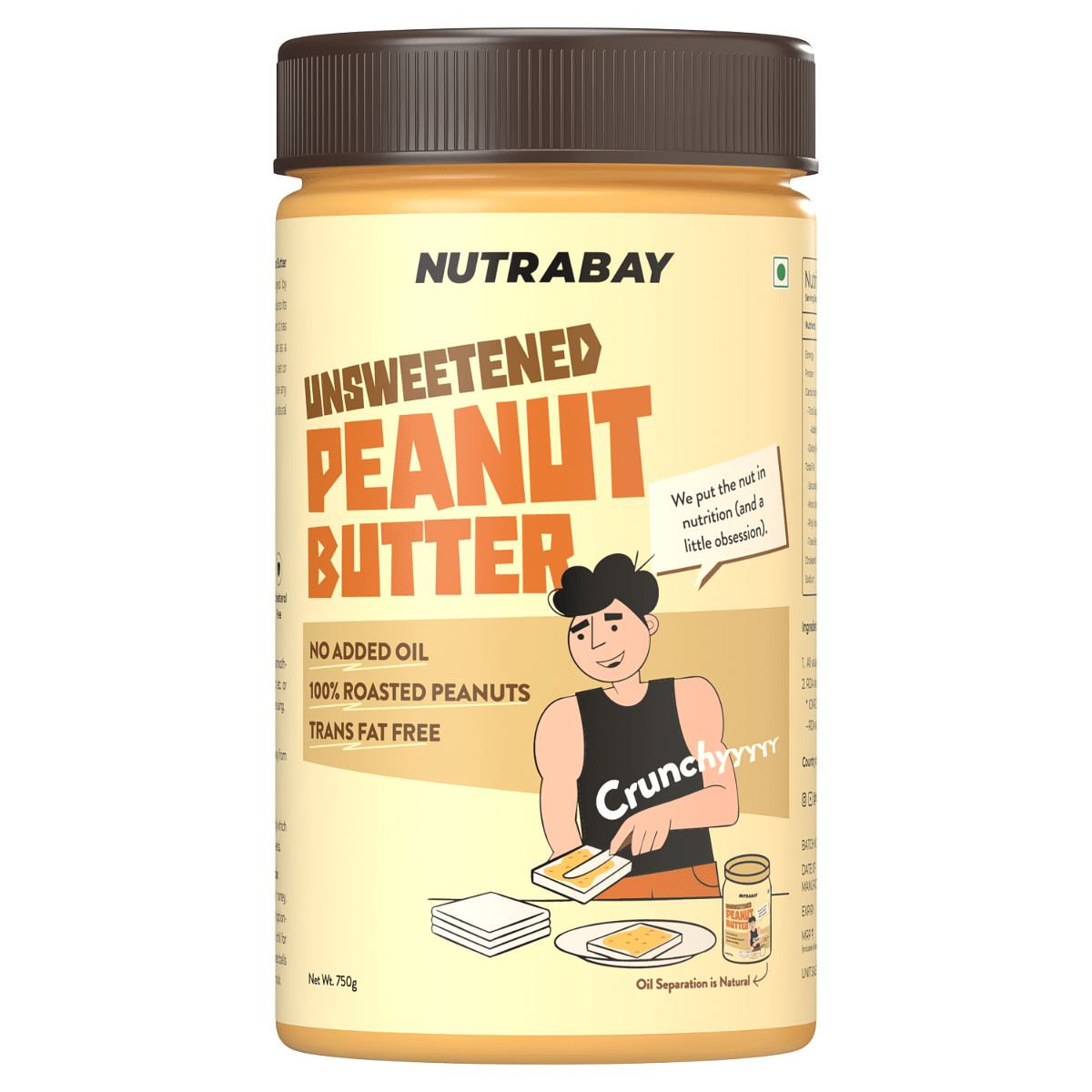 

Nutrabay Foods All-Natural Peanut Butter (Crunchy) - Unsweetened, 750G | 100% Roasted Peanuts, 28G Protein, Zero Cholesterol, Vegan, Gluten Free, N...