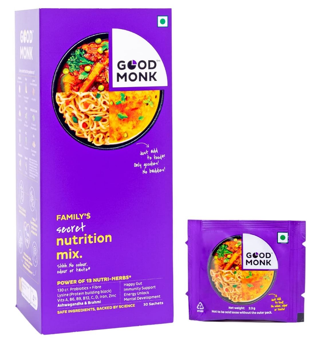 

Good Monk Multivitamin, Probiotic & Fibre Mix (Add to Food, No Taste change). Improves Immunity, Gut Health, Energy. With Vitamin B12, C, D, Iron, ...