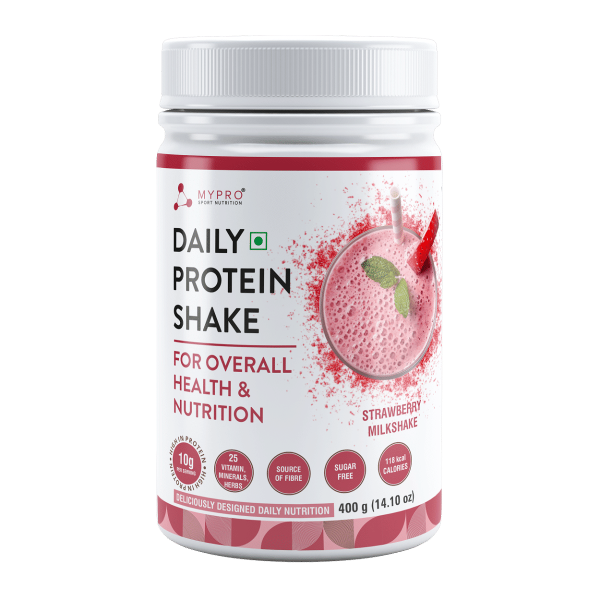 Mypro Sport Nutrition Daily Protein Shake 118 kcal Calories, 25 Vitamin -Serving -40- For Men & Women Strawberry Milk Shake Flavor-image-39