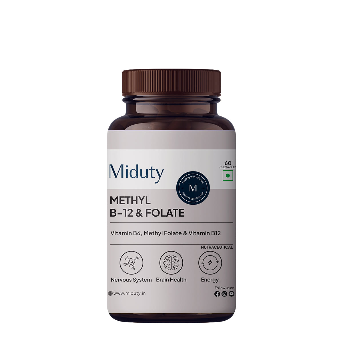 Miduty Vitamin B12 - Methyl Folate - Fast Absorption Methylcoblamin- Vitamin B6