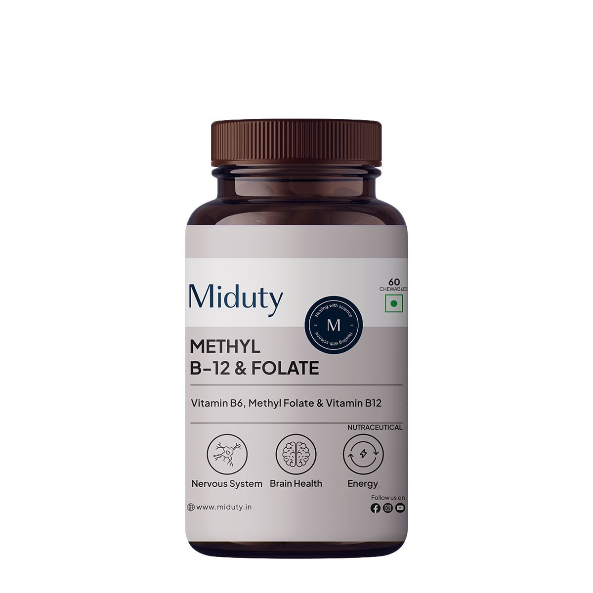 

Miduty Vitamin B12 - Methyl Folate - Fast Absorption Methylcoblamin- Vitamin B6 - 60 Chewables