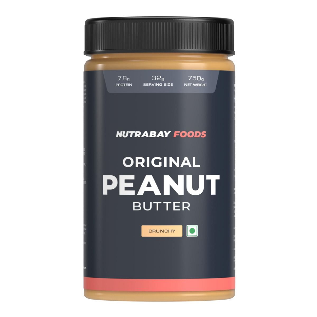 

Nutrabay Foods Original Peanut Butter (Crunchy) - 750G | 100% Roasted Peanuts, 28G Protein | Zero Cholesterol, Vegan Friendly, No Added Preservati...