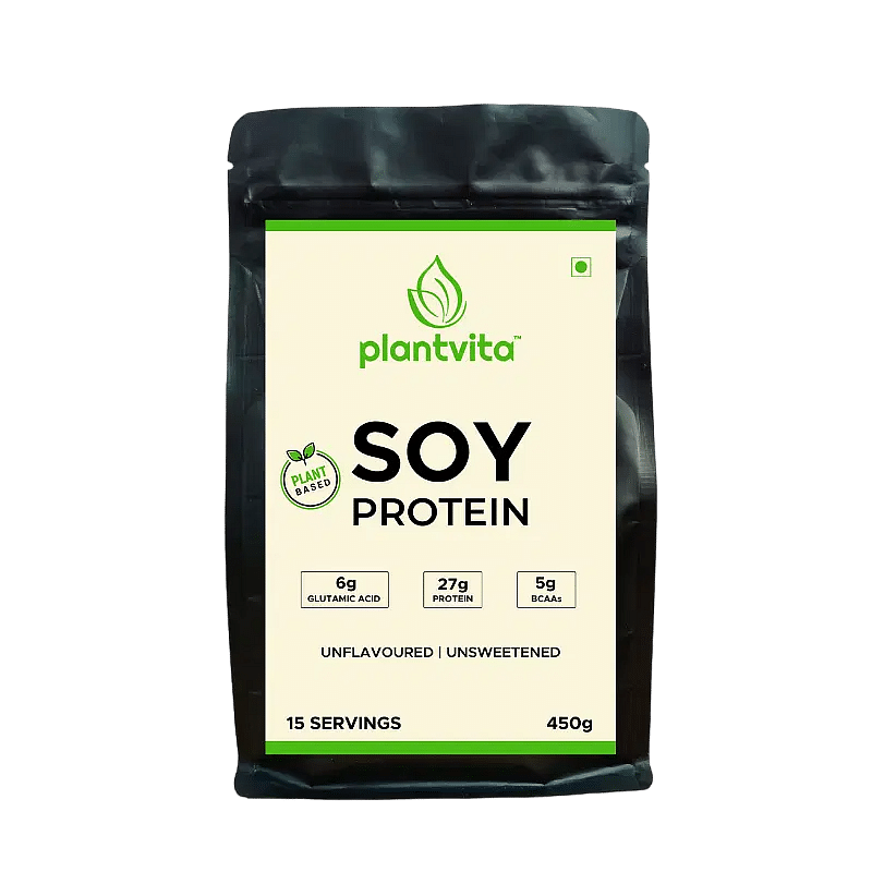 

PlantVita Soy Protein Powder for Muscle Growth, Vitality & Immunity with 27g Protein ( Unflavoured & Unsweetened, 450g )