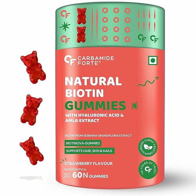 

Carbamide Forte Biotin Skin and Hair Vitamin Gummies -60 Veg Gummies|Strawberry Flavour