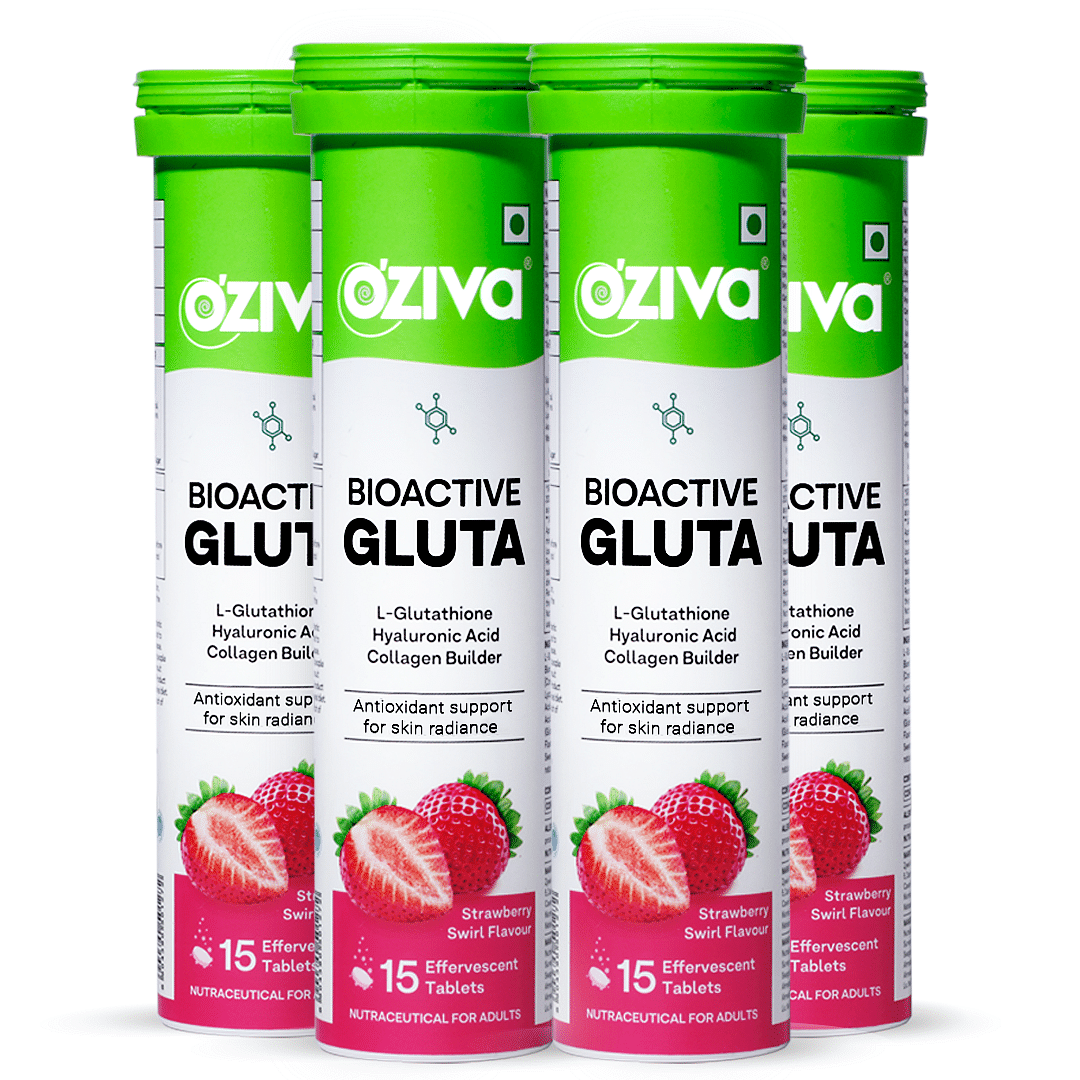 

OZiva Bioactive Gluta Fizzy ( L-Glutathione, Hyaluronic Acid, Asthaxanthin, Lycopene & Collagen Builder) to Reduce Cellular Damage - Strawberry swi...