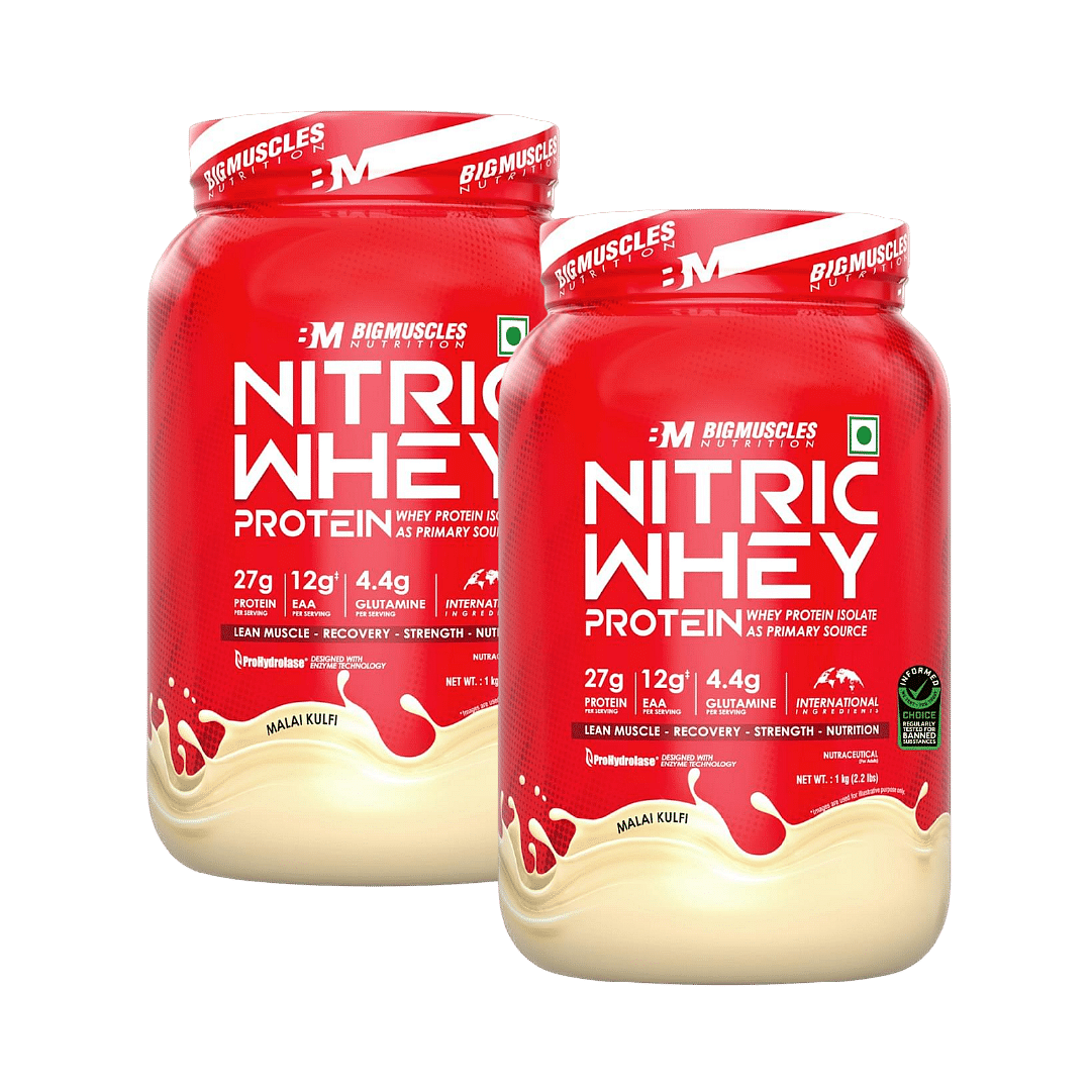 

Bigmuscles Nutrition Nitric Whey Protein Isolate | 27G Whey Protein | Prohydrolase Enzyme Tech - (1Kg, Malai Kulfi) Pack Of 2