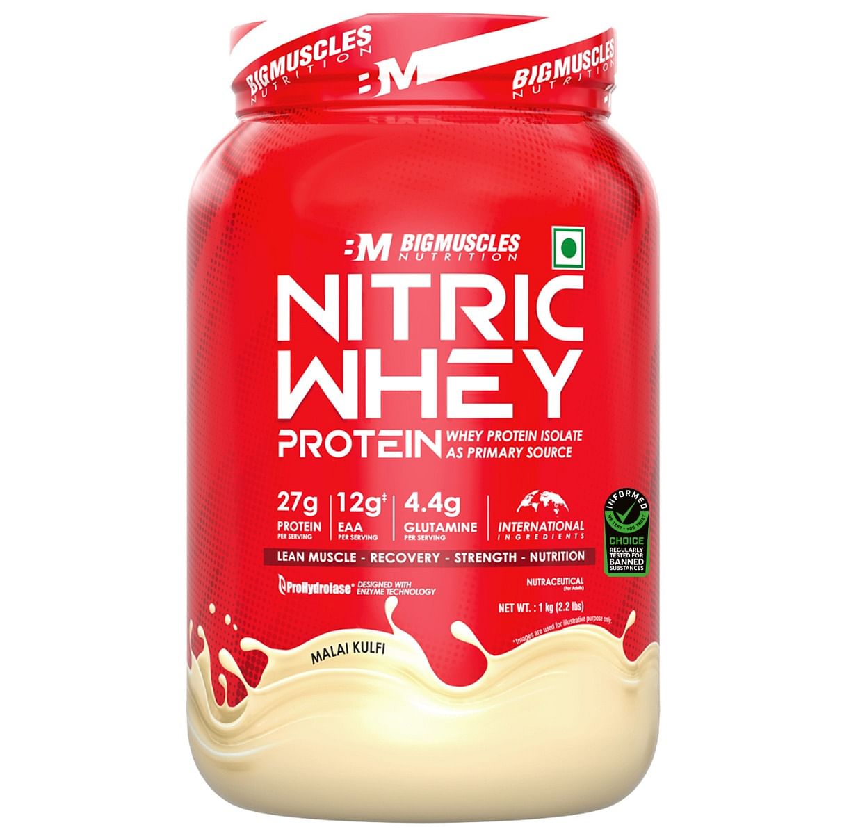 

Bigmuscles Nutrition Nitric Whey Protein Isolate | 27g Whey Protein | ProHydrolase Enzyme Tech - (1Kg, Malai Kulfi)