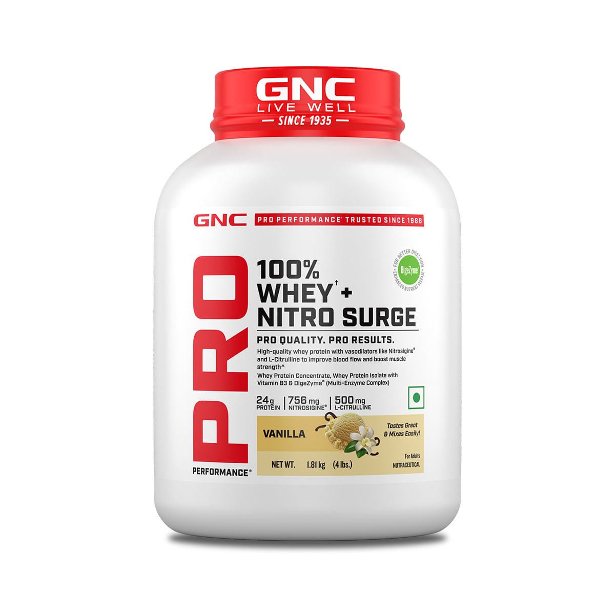 

GNC Pro Perfomance 100% Whey Nitro Surge Vanilla 4lb
