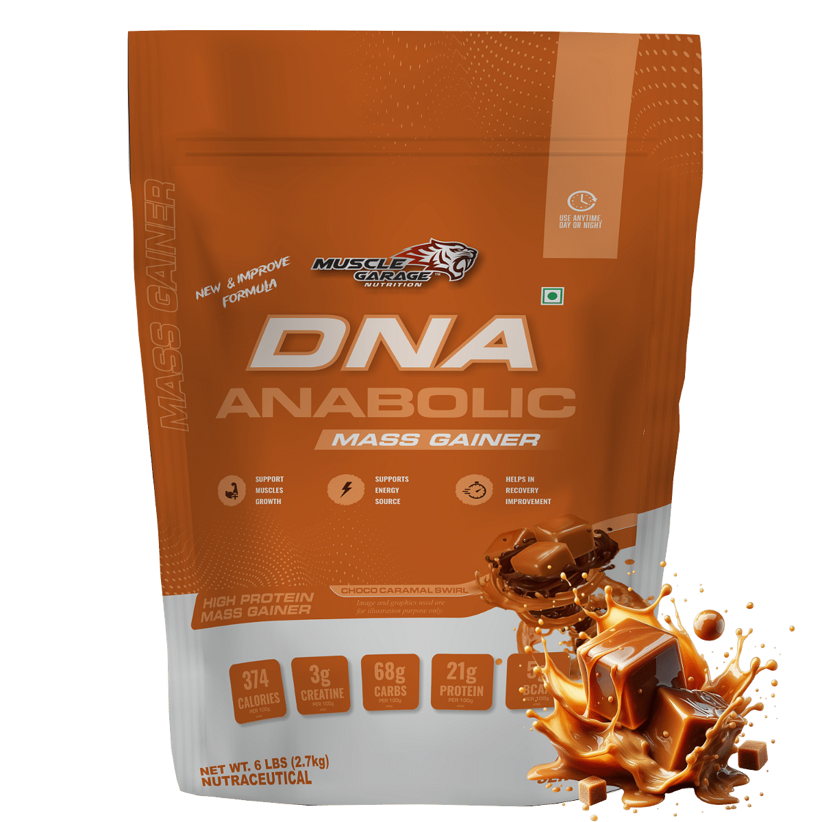

Muscle Garage DNA Anabolic Mass Gainer Pouch Packing | High Protein Weight Gainer Powder for Muscle Growth & Recovery| With Creatine, BCAAs & Vitam...