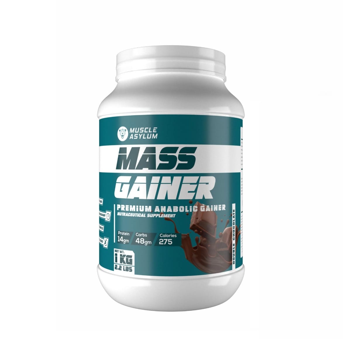 Muscle Asylum- Muscle Mass Anabolic Gainer- 14g Protein, 48g carbs, 275g Calories High Calorie Mass Gainer Weight Gainer Powder (Double Chocolate)